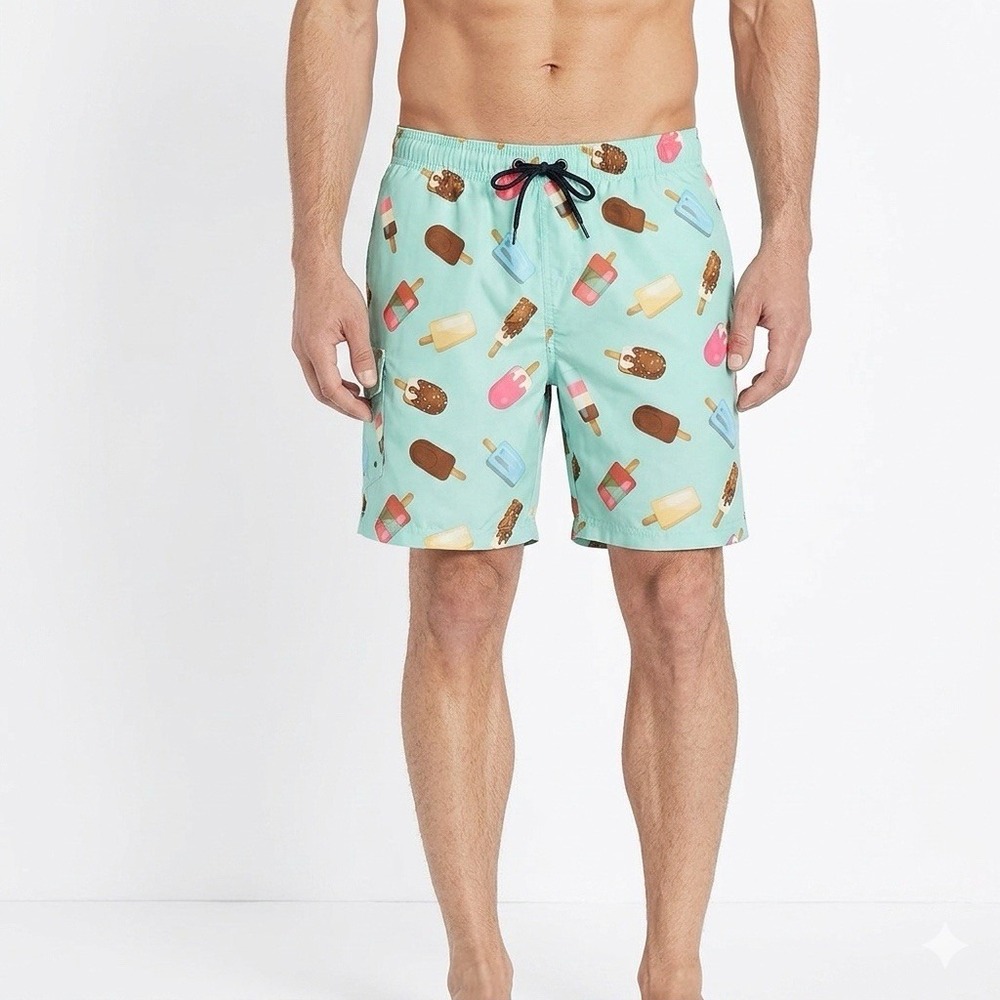 US Surf Club Mens Mint Green Popsicle Print Swim Trunks Size M